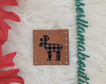 Plaid Moose/buffalo plaid/2 sizes/Eco-friendly Faux Leather Patch/Outdoor Moose Label/for handmade items/crochet/knit/knitting machine