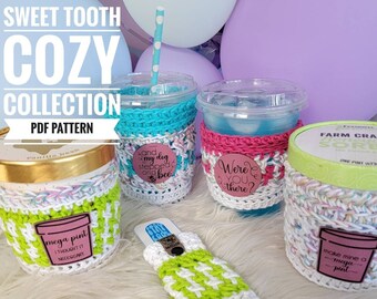 Sweet Tooth Cozy Collection/***PDF Instant Download***/5 patterns total/Ice Cream Pint Cozy-2 Designs/Cup Cozy/Cup Sleeve/Freezer Pop Cozy