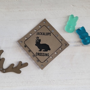 Jackalope Crossing Bunny Patch/Easter Tag/Bunny Rabbit Label/Eco Friendly Faux Leather/15 colors/for Handmade Crafts/Crochet/Knit/Sew