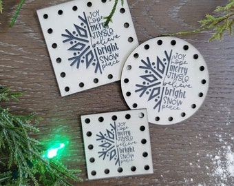 Snowflake Word Art Christmas Patches~Winter Beanie Labels~Hat Tags~3 Sizes~Vegan Faux Leather~18 colors~Crochet~Knit~Sew On