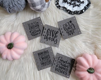 Fall Y'all Pack/5pk-2"x2" Labels/Autumn Tags for Crochet Knit or Sew/Thanksgiving Patches for Beanies, Cozies, Blankets, Baskets-Pack 5