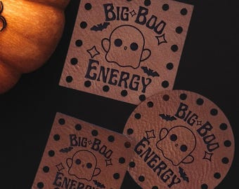 Big Boo Energy ~ Crochet Patches ~Knitting Tags ~ Halloween Fall Autumn Patches ~ Multiple Sizes ~ 20+ colors ~ Spooky Beanie Tags