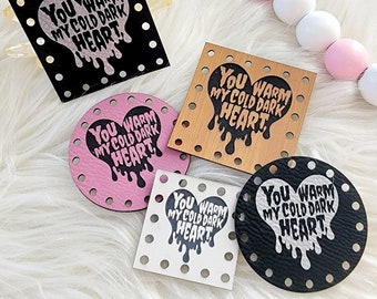 My Cold Dark Heart Patch ~ Valentine Tag ~ Galentine Labels ~ 18 color choices ~ 3 sizes ~ Vegan Faux Leather ~ Handmade ~ Crochet ~ Knit