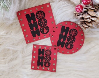 Ho Ho Ho Christmas Patches~Winter Beanie Labels~Hat Tags~3 Sizes~Vegan Faux Leather~18 colors~Crochet~Knit~Sew On