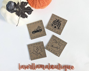 Fall Autumn Patches for Handmade items/4pk-2" or 1.5" Labels/Tags for Crochet Knit or Sew/Tags for Beanies, Cozies, Blankets, Baskets-Pack 1