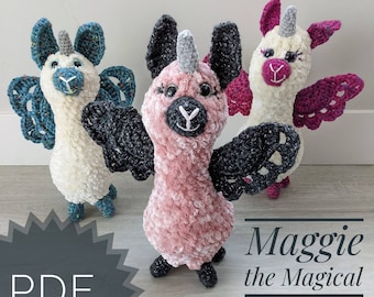 Maggie the Magical Pegallamacorn**DIGITAL FILE** /Amigurumi Pegasus Llama Unicorn Pattern/Mattiemals Crochet Pattern