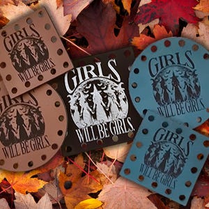 Girls will be girls ~ Halloween Faux Leather Crochet Patch ~ Sew On Knit Labels ~ Various Size & Colors