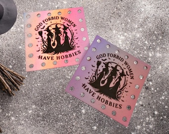 God Forbid Women Have Hobbies ~ Halloween Faux Leather Crochet Patch ~ Sew On Knit Labels ~ Various Size & Colors