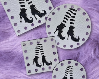 Witch this Way ~ Witch Crochet Patches ~Knitting Tags ~ Halloween Fall Autumn Patches ~ Multiple Sizes ~ 20+ colors ~ Spooky Beanie Tags