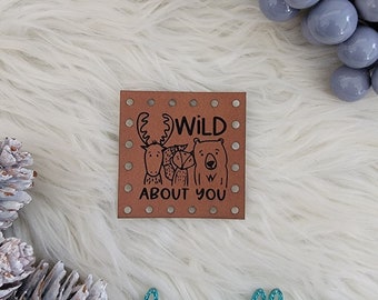 Wild About You/Moose, Racoon, Bear/2 Sizes/Outdoor Forest Animals/for handmade items/crochet/knit/knitting machine/child and baby labels