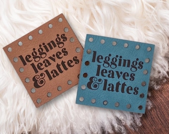 Leggings Leaves & Lattes ~ Halloween Faux Leather Crochet Patch ~ Sew On Knit Labels ~ Various Size and Colors
