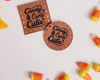 Candy Corn Cutie Halloween Faux Leather Patches/3 sizes/16 colors/Single or 4 pack/Knit Tags/Crochet Labels/Patches for handmade crafts