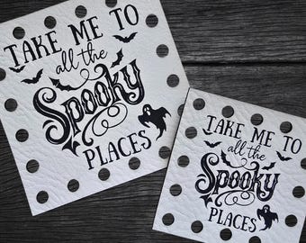 Take Me to Spooky Places ~ Crochet Patches ~Knitting Tags ~ Halloween Fall Autumn Patches ~ Multiple Sizes ~ 20+ colors ~ Spooky Beanie Tags