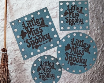 Little Miss Spooky ~ Halloween Faux Leather Crochet Patch ~ Sew On Knit Labels ~ Various Size & Colors