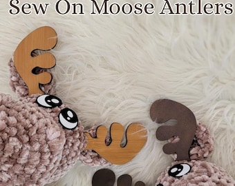 Sew On Faux Leather Moose Antlers: Crochet or Knit Embellishment, Crochet Stuffie Accessories, 3 sizes