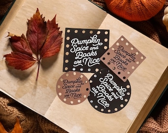 Pumpkin Spice and Books ~ Halloween Faux Leather Crochet Patch ~ Sew On Knit Labels ~ Various Size & Colors