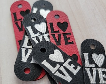 LOVE Rivet tags/10 pack/Chicago Screw Valentine Labels/15 colors/Labels for Handmade items/Tags for Crochet, Knit, Sew