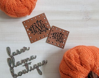 Fall Babe / 2"x2" Labels / 2 sizes / Autumn Tags for Crochet Knit or Sew/Patches for Beanies, Cozies, Blankets, Baskets