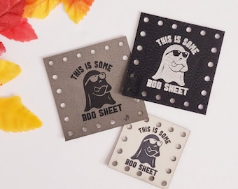 This is some Boo-sheet Ghost Faux Leather Patches/3 sizes/16 colors/Single or 4 pack/Knit Tags/Crochet Labels/Patches for handmade crafts