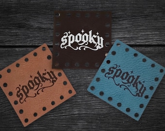 Spooky ~ Halloween Faux Leather Crochet Patch ~ Sew On Knit Labels ~ Various Size & Colors