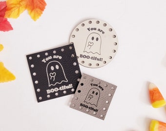 You are Boo-tiful Ghost Faux Leather Patches/3 sizes/16 colors/Single or 4 pack/Knit Tags/Crochet Labels/Patches for handmade crafts