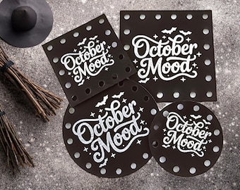 October Mood ~ Halloween Faux Leather Crochet Patch ~ Sew On Knit Labels ~ Various Size & Colors