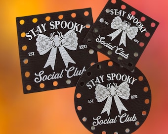 Stay Spooky Social Club ~ Halloween Faux Leather Crochet Patch ~ Sew On Knit Labels ~ Various Size & Colors