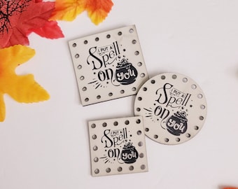 I Put a Spell on You/Witch Faux Leather Patches/3 sizes/16 colors/Single or 4 pack/Knit Tags/Crochet Labels/Patches for handmade crafts