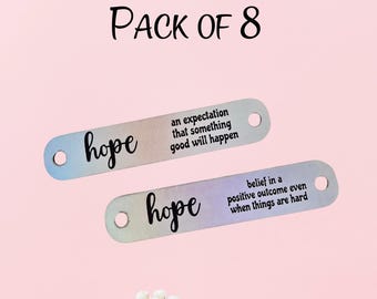 Hope Rivet Tags ~ 8 pack ~ Fighter Project Faux Leather Crochet Tags ~ Sew On Knit Labels ~ Various Size and Colors
