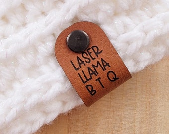 Squatty Llama No Sew Rivet Label~2.5" x .80" Chicago Screw Tags~Customizable Bifold Patches for Handmade Items~18 colors~Crochet~Knit~Sew