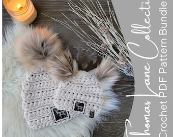 Thomas Lane Crochet Collection Bundle~Beanie~4 sizes~Toddler, Child, Teen/Adult S, Adult M/L~Cup Cozy~Ornament~Super Bulky~Easy