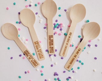 Block Style Wooden Compostable Ice Cream Spoons/Engraved Dessert Spoons/Perfect for Cozies/Crochet Ice Cream Cozy Embellishment