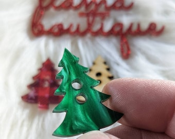 Christmas Tree buttons 10 pack/acrylic or wood buttons/3 colors/2 sizes/RTS buttons for handmade items/embellishments/