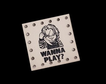 Wanna Play Chucky Patch/Faux Leather Patches/3 sizes/16 colors/Single or 4 pack/Knit Tags/Crochet Labels/Patches for handmade crafts