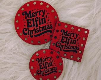 Christmas Patch for Handmade Items: Merry Elfin Christmas Labels - Faux Leather Tags - for Crochet and Knit - 20+ colors - multiple sizes