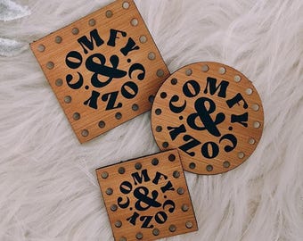 Christmas Patch for Handmade Items: Comfy and Cozy - Faux Leather - for Crochet and Knit - 20+ colors - multiple sizes