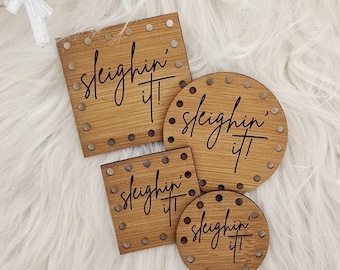 Christmas Patch for Handmade Items: sleighin' it - Faux Leather - for Crochet and Knit - 20+ colors - multiple sizes