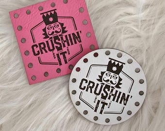 Christmas Patch for Handmade Items: Crushin' It Nutcracker - Faux Leather - for Crochet and Knit - 20+ colors - multiple sizes