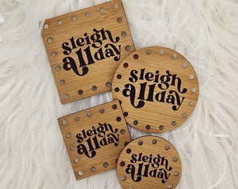 Christmas Patch for Handmade Items: Sleigh All Day - Faux Leather - for Crochet and Knit - 20+ colors - multiple sizes