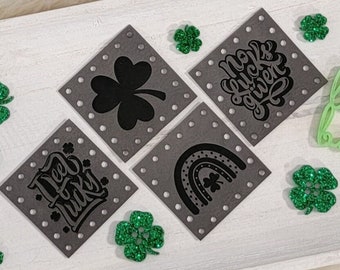 I Feel Lucky Patch Set/15 Colors Vegan Faux Leather/4 Designs/2 Sizes/Labels for Handmade Crafts/St. Patty's Day labels for Crochet/Knit/Sew