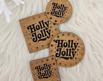 Christmas Patch for Handmade Items: Holly Jolly - Faux Leather - for Crochet and Knit - 20+ colors - multiple sizes