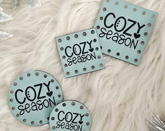 Christmas Patch for Handmade Items: Cozy Season - Faux Leather - for Crochet and Knit - 20+ colors - multiple sizes