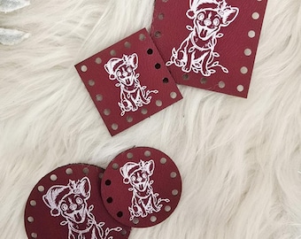 Christmas Patch for Handmade Items: Santa Dog - Faux Leather - for Crochet and Knit - 20+ colors - multiple sizes