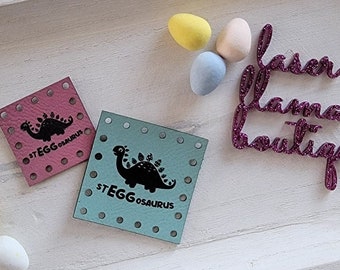 St-Egg-asaurus Easter Tag/Springtime Dinosaur Patch/Vegan Friendly Faux Leather/2 sizes/15 colors/Handmade Crafts/Crochet/Knit/Sew