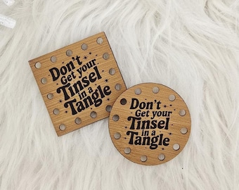 Christmas Patch for Handmade Items: Don't Get Your Tinsel in a Tangle - Faux Leather - for Crochet and Knit - 20+ colors - multiple sizes