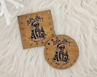 Christmas Patch for Handmade Items: On the Naughty List and Loving It - Faux Leather - for Crochet and Knit - 20+ colors - multiple sizes