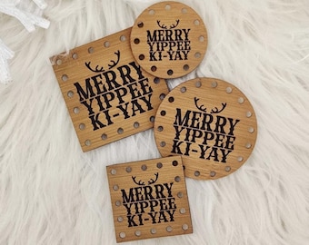 Christmas Patch for Handmade Items: Merry Yippee Ki-yay - Faux Leather - for Crochet and Knit - 20+ colors - multiple sizes