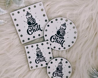 Christmas Patch for Handmade Items: Chill Snowman - Faux Leather - for Crochet and Knit - 20+ colors - multiple sizes