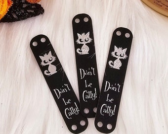 Black Cat Cozy and Hat Sew On Patches ~ Crochet & Knit Tags ~ Autumn Fall Halloween Labels ~ 2 Designs ~ 8 pack ~ 18 colors