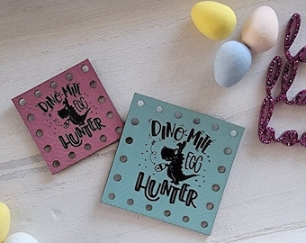 Dino-Mite Egg Hunter Easter Tag/Springtime Dinosaur Patch/Vegan Friendly Faux Leather/2 sizes/15 colors/Handmade Crafts/Crochet/Knit/Sew